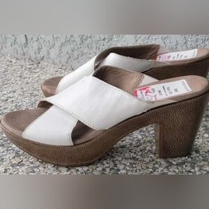 Munro White and Brown Mules with Chunky Heel
